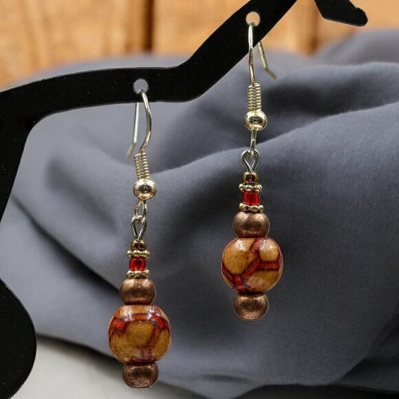 Earth Tone Drop Earrings Handmade - Picture 3 of 4